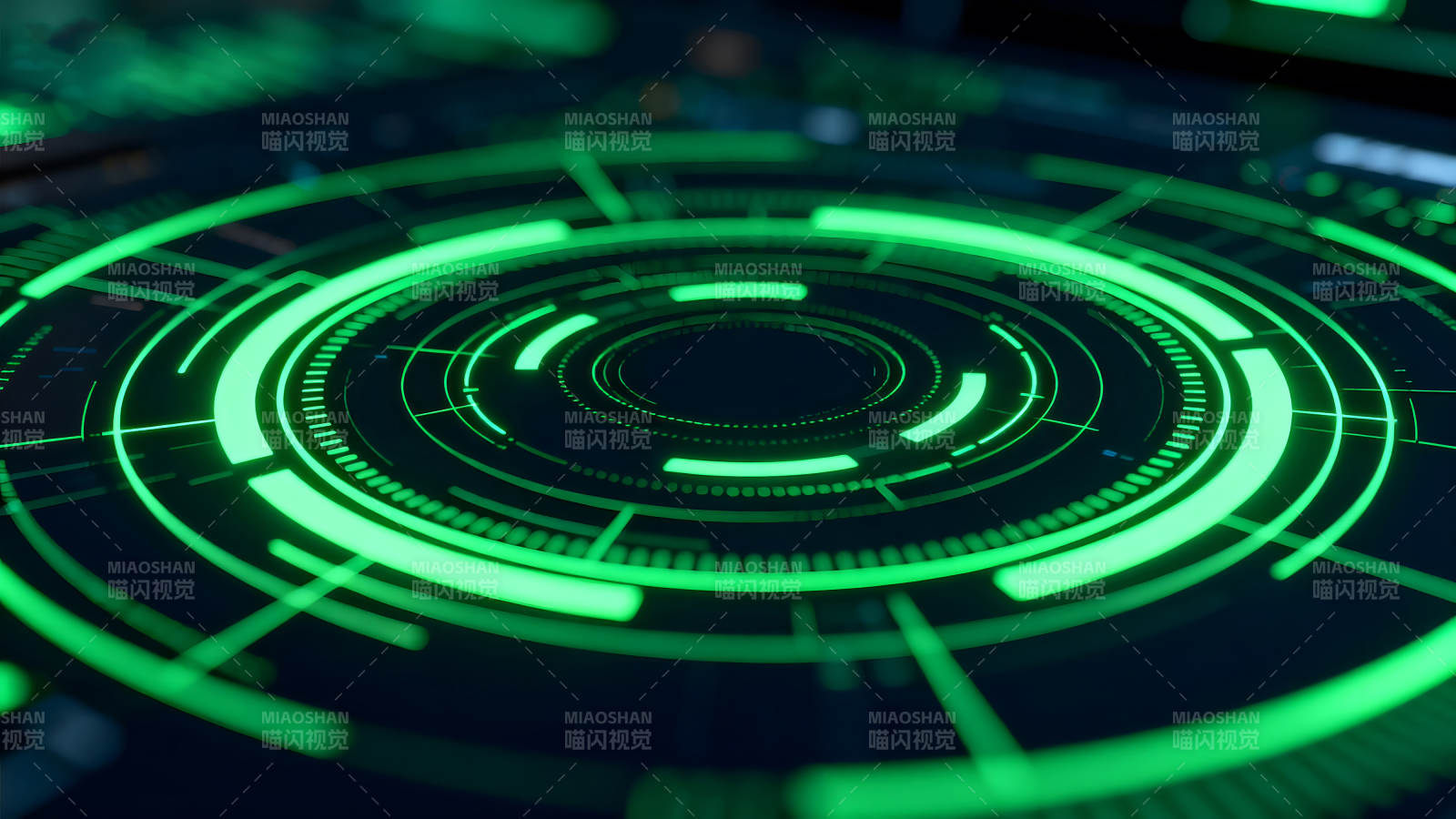 科技感十足的绿色发光圆形界面图片