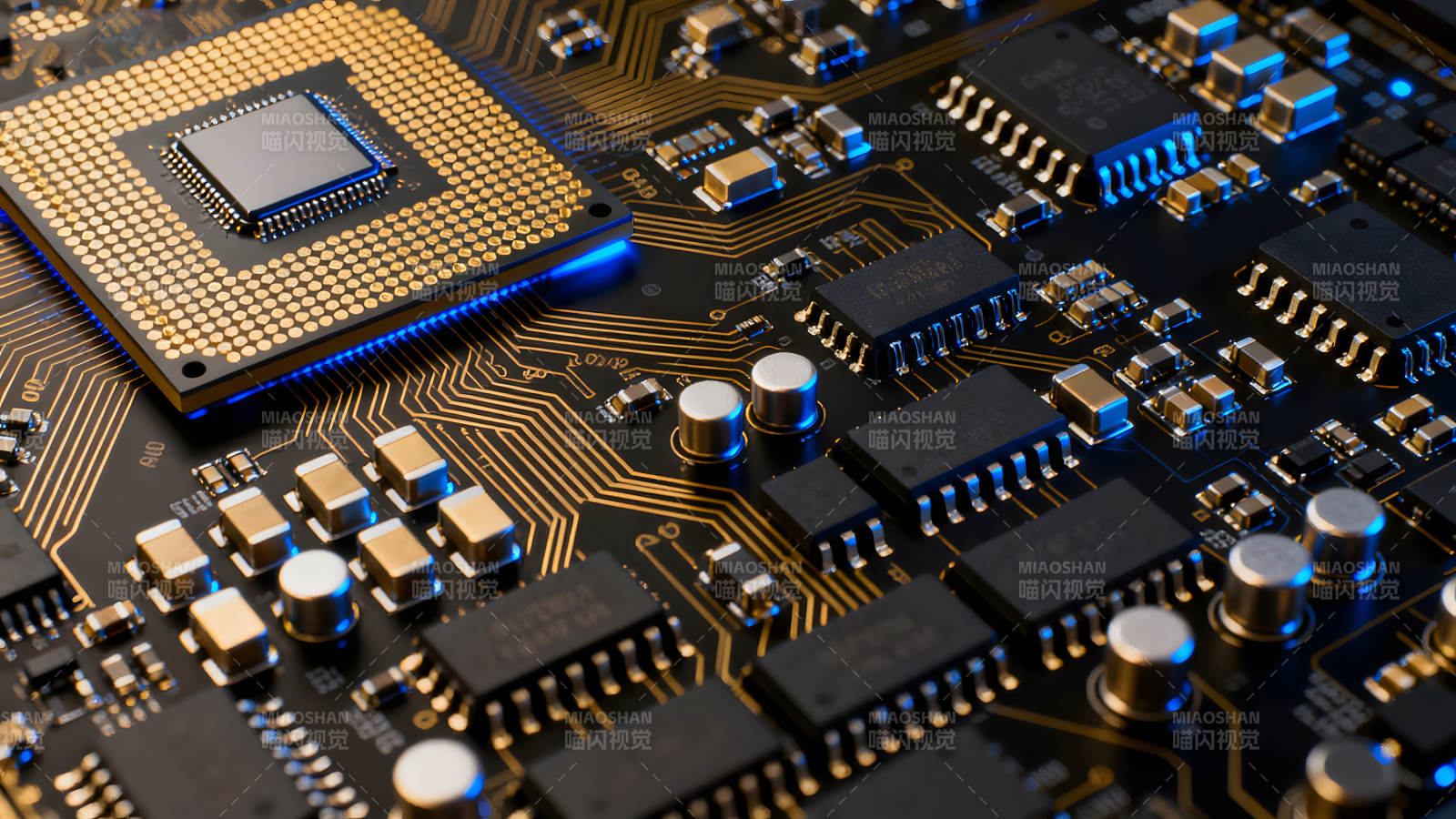 电路板特写复杂科技电子元件图片