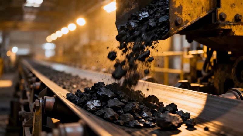 煤炭在传送带上移动图片