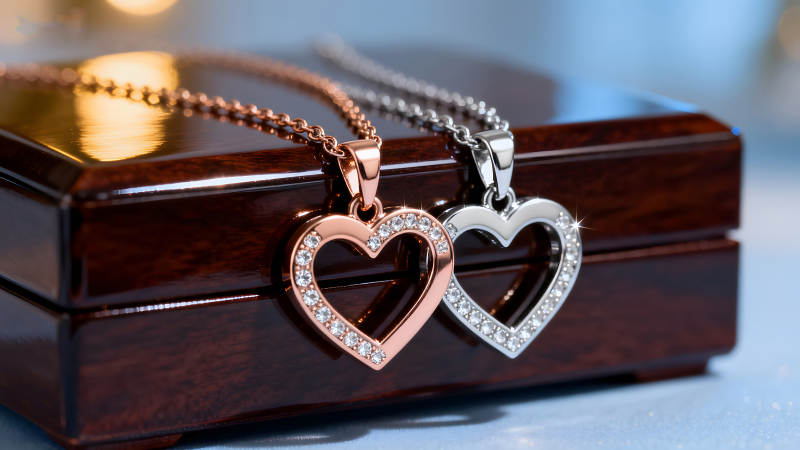 心形项链特写展现精致图片