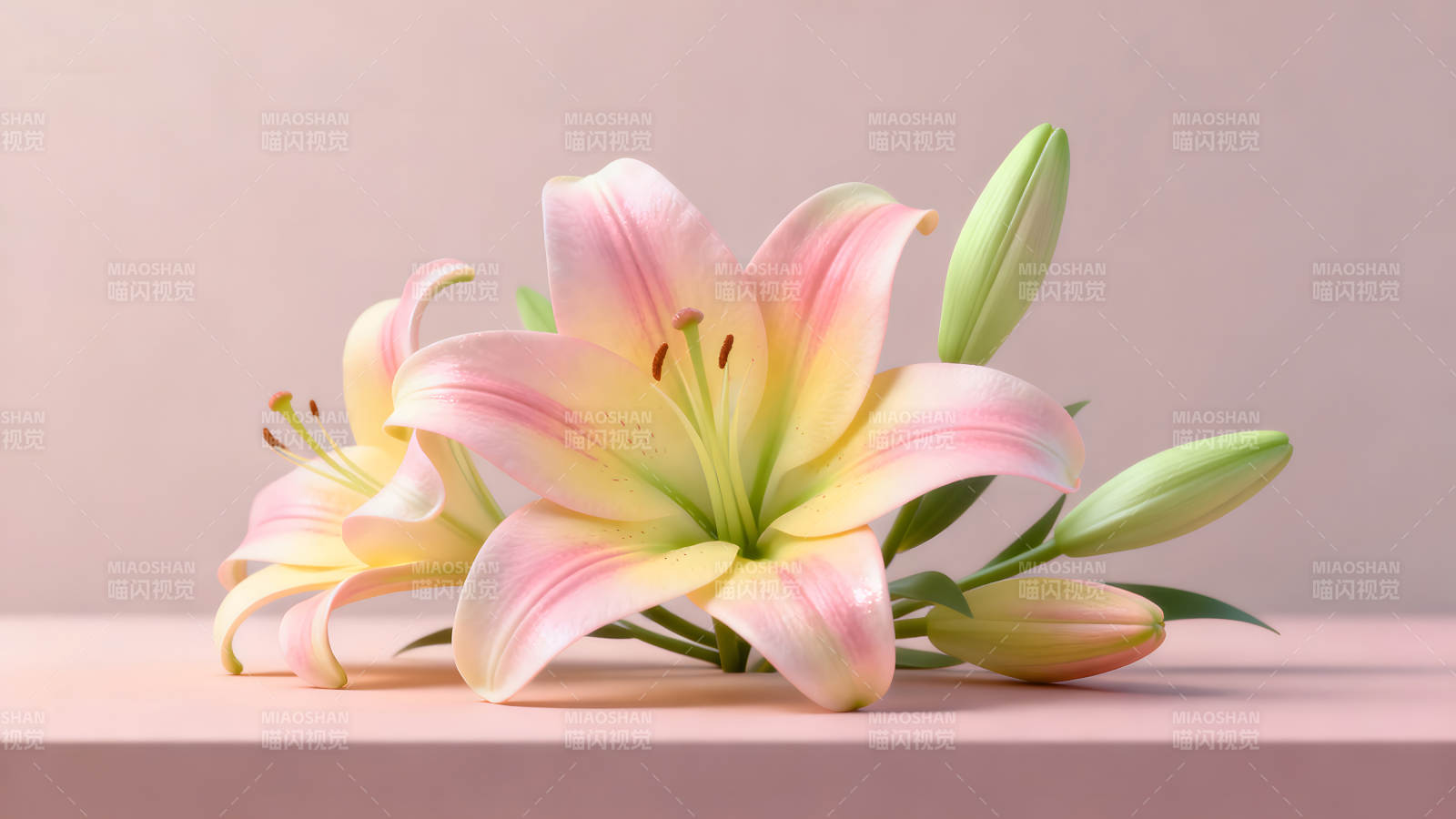 粉色百合花静物特写柔和光影图片