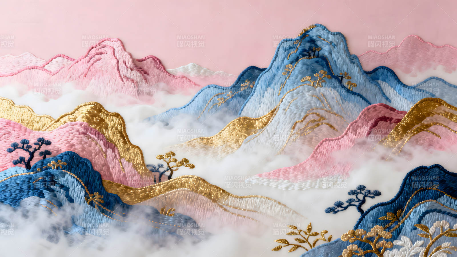 刺绣山水画唯美意境图片