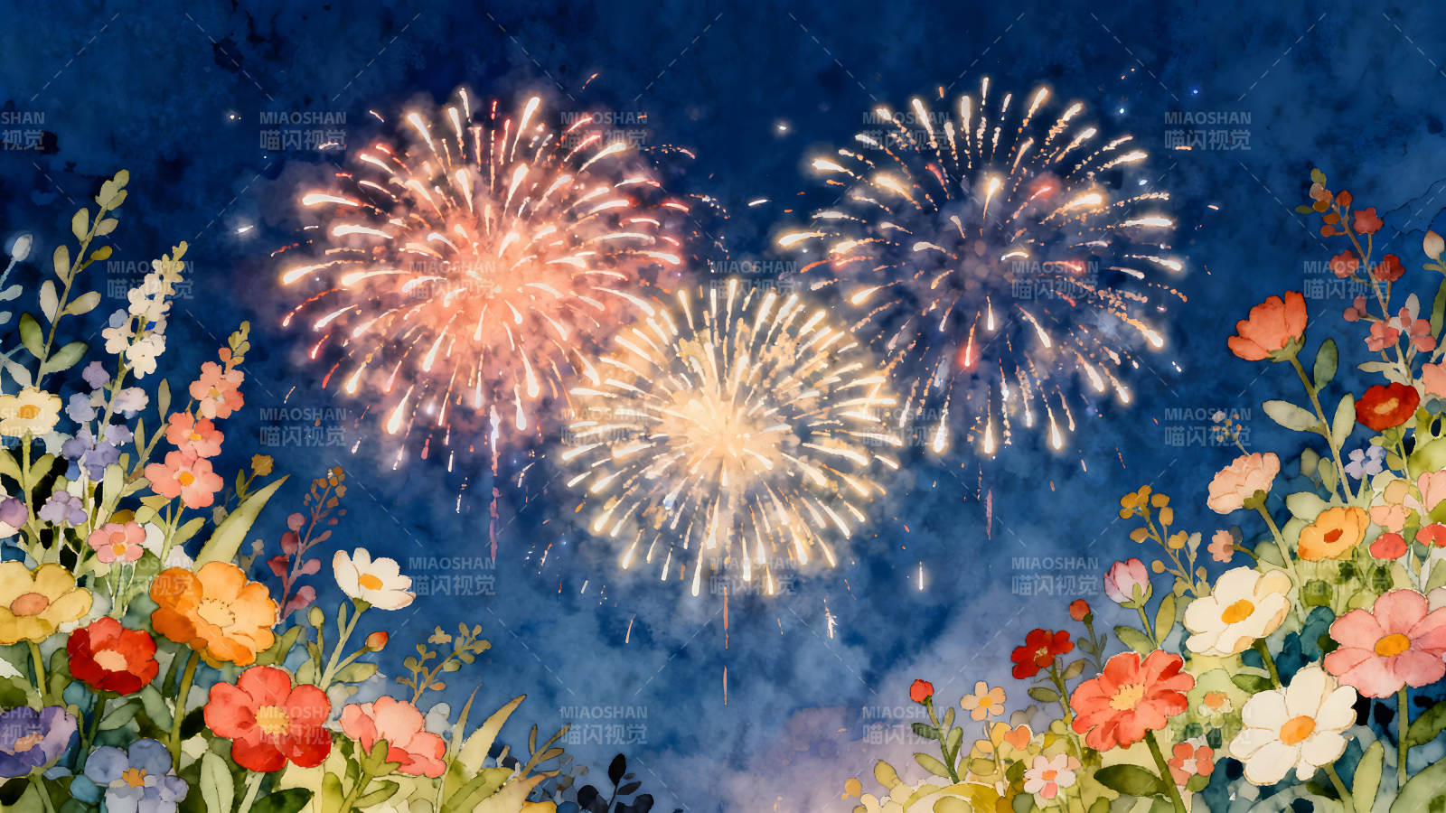 花火绽放夜空景象绚丽多彩图片