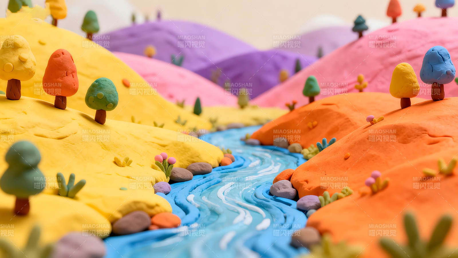 黏土制作的童话风景色彩鲜艳梦幻图片