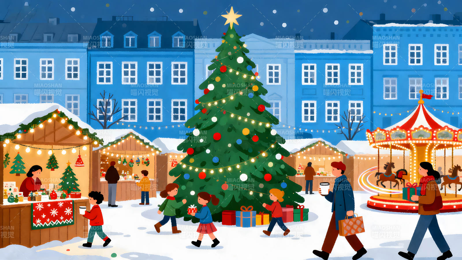 热闹的圣诞集市景象图片