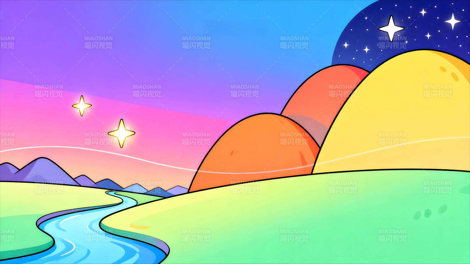 卡通风景星空山河绚丽图片