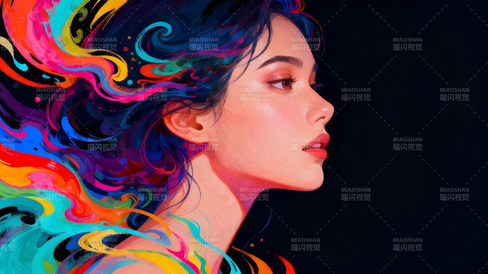 绚丽长发美人侧颜艺术图片