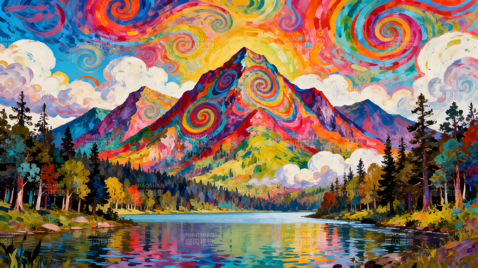 绚丽山水油画描绘的幻境图片