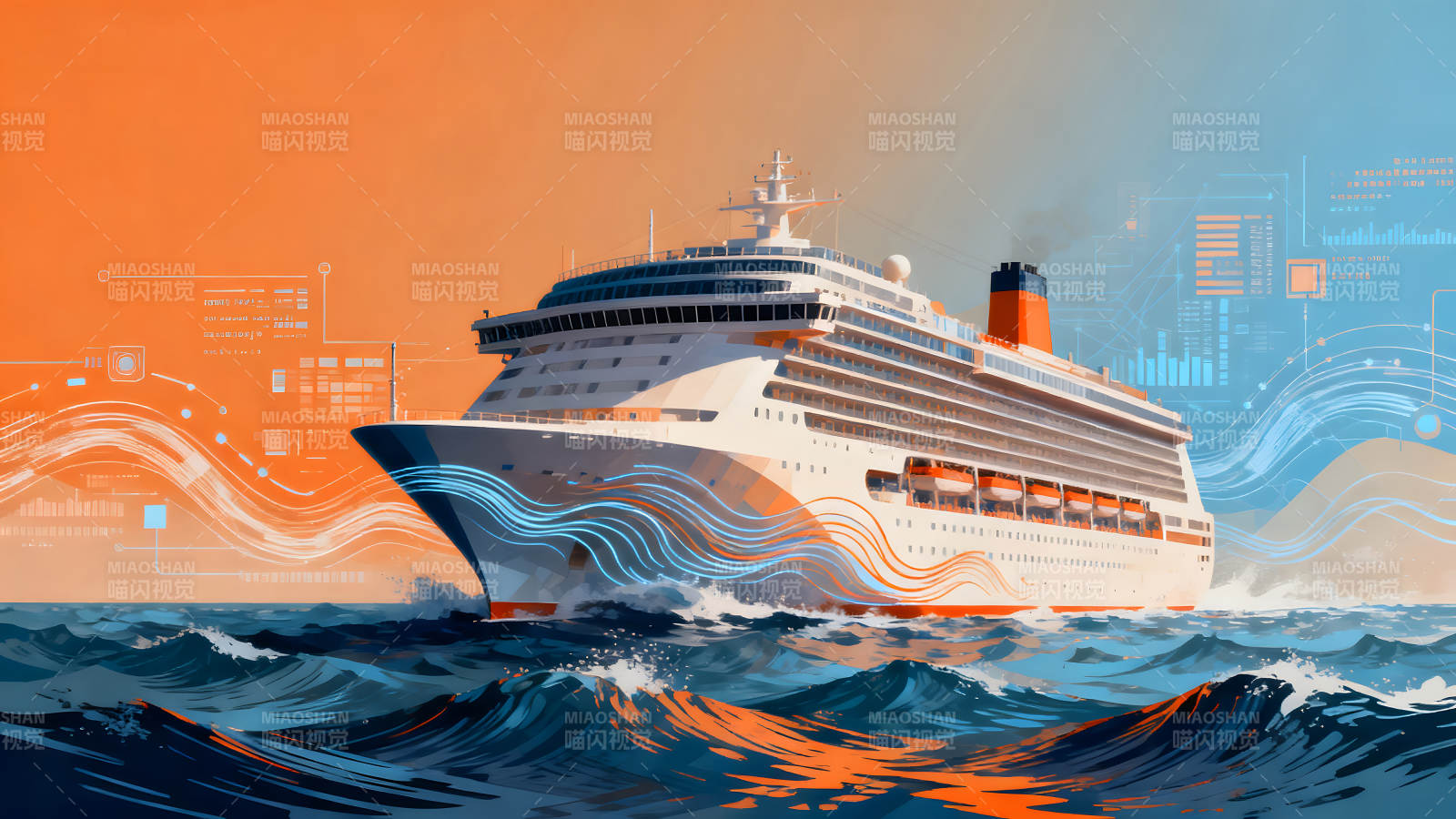 邮轮航行于蓝色海洋之上图片