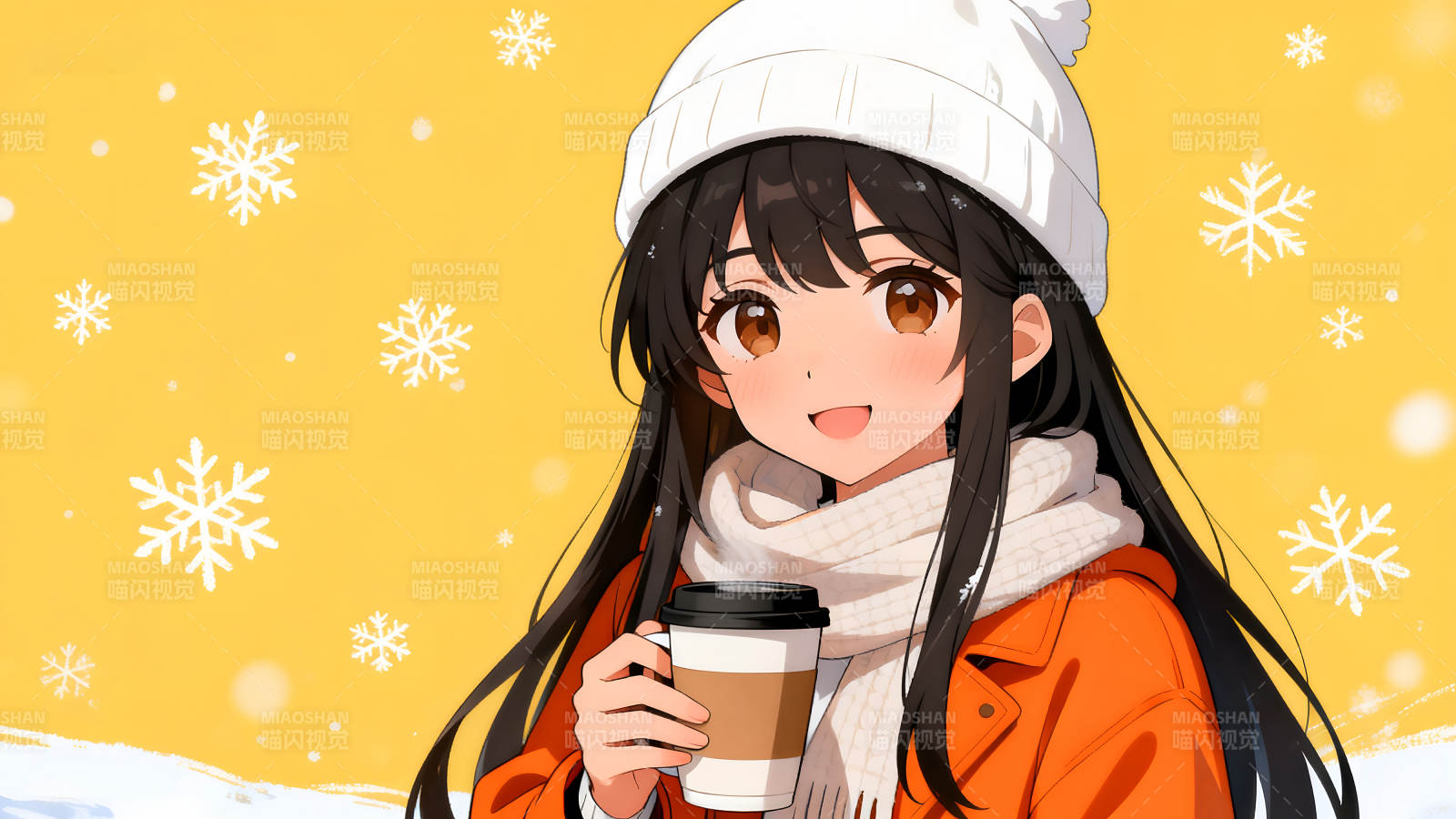 动漫女孩冬日温暖场景图片