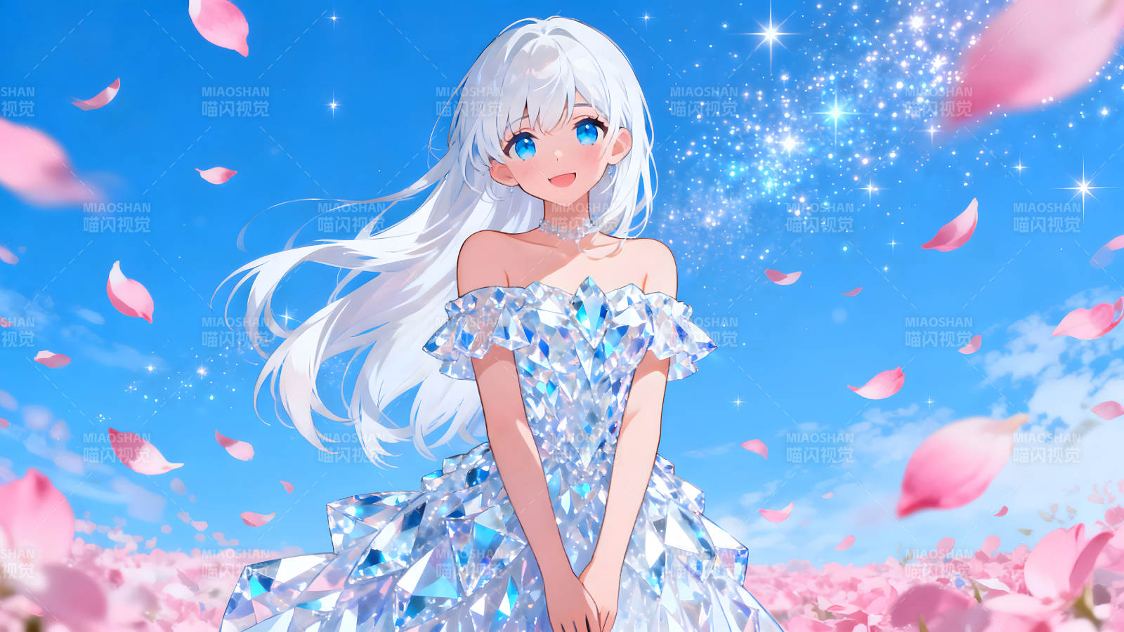 闪耀少女绽放光芒蓝天之下图片