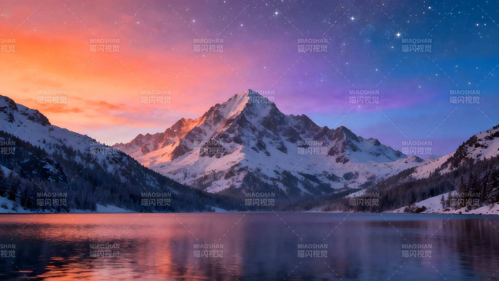 雪山湖泊星空美景图片