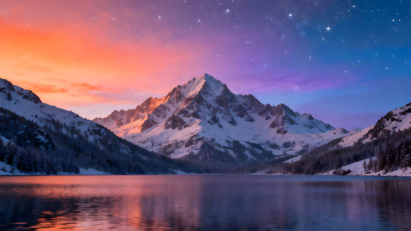 雪山湖泊星空美景图片