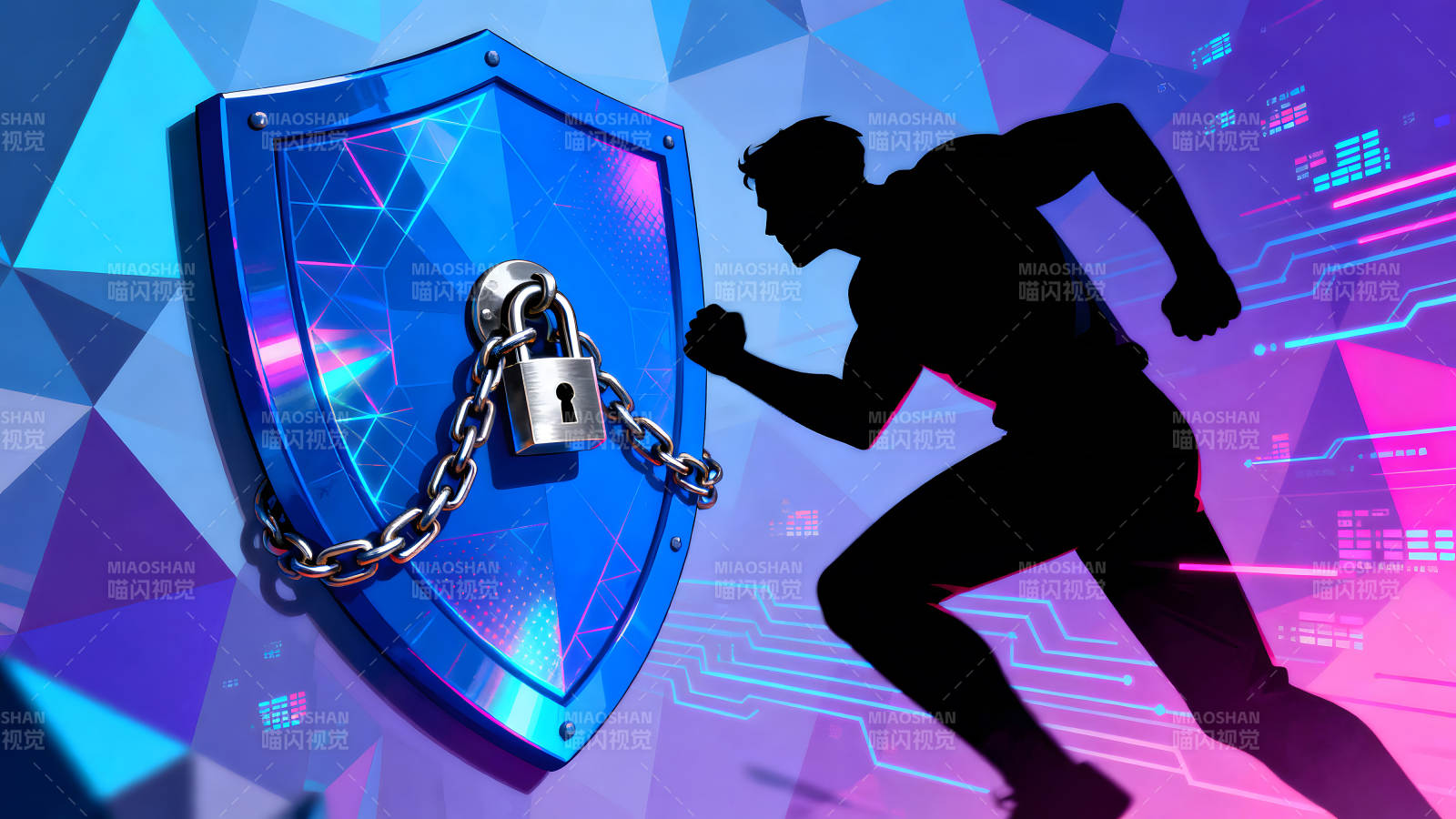 赛跑者冲向安全盾牌图片