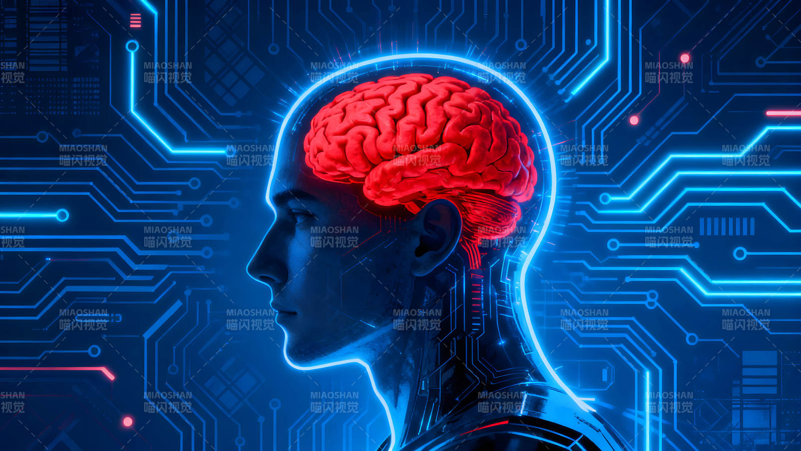AI智能大脑与电路连接图片