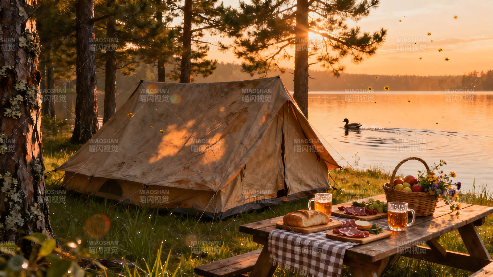 湖畔野餐露营氛围图片