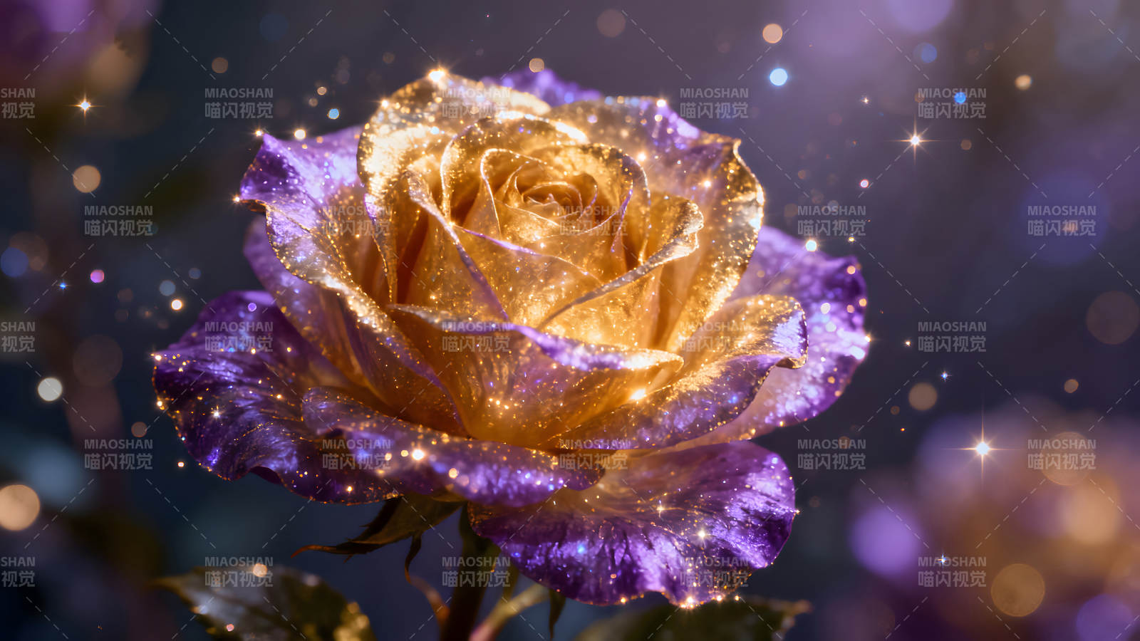 金色玫瑰花朵闪耀星光图片