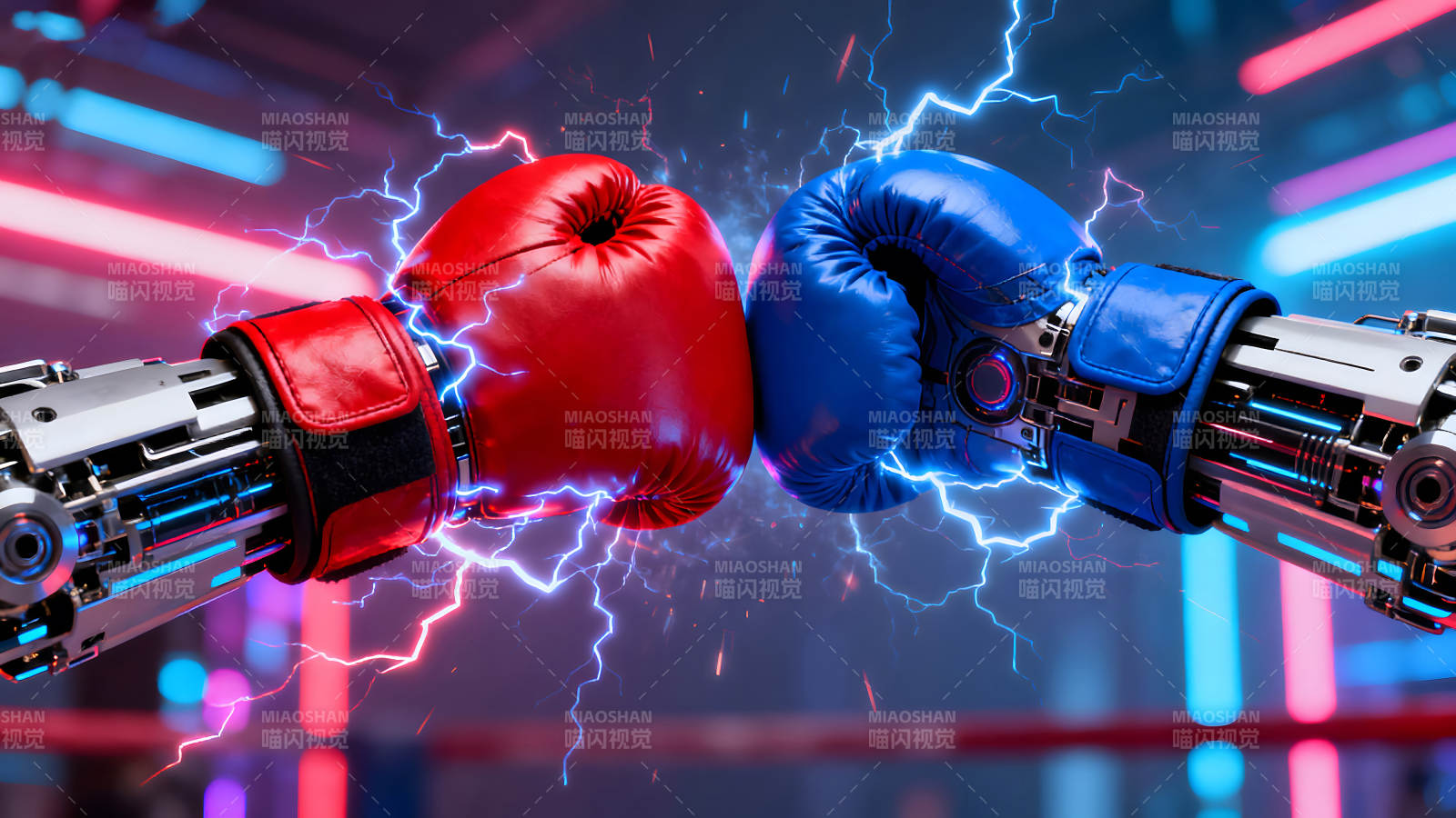 机器人拳击对决激烈火花四溅图片