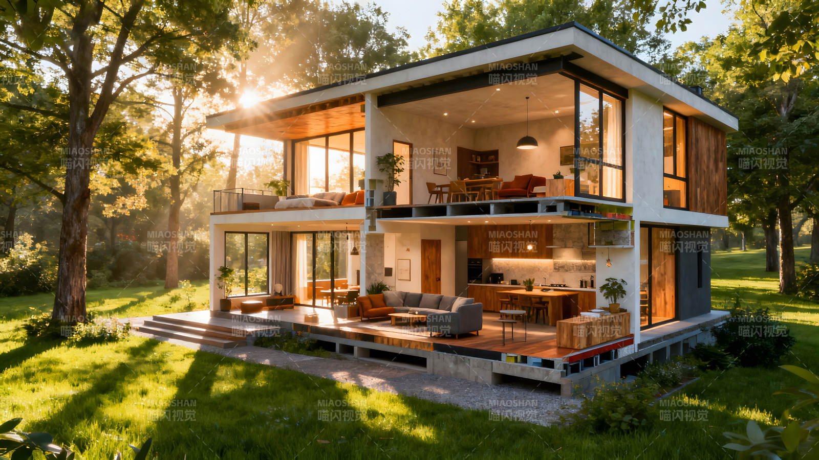 现代风格别墅展示阳光明媚环境优美图片