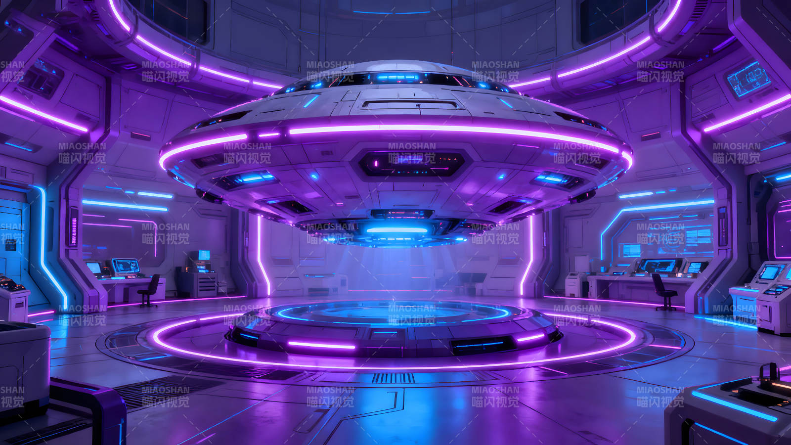 未来科技感十足的飞船内部空间图片
