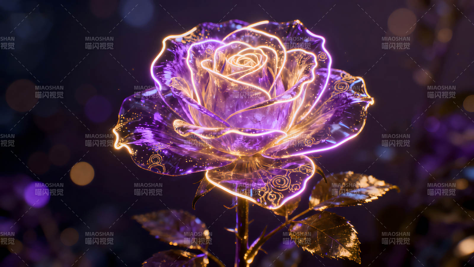 发光紫玫瑰花奇幻美丽图片