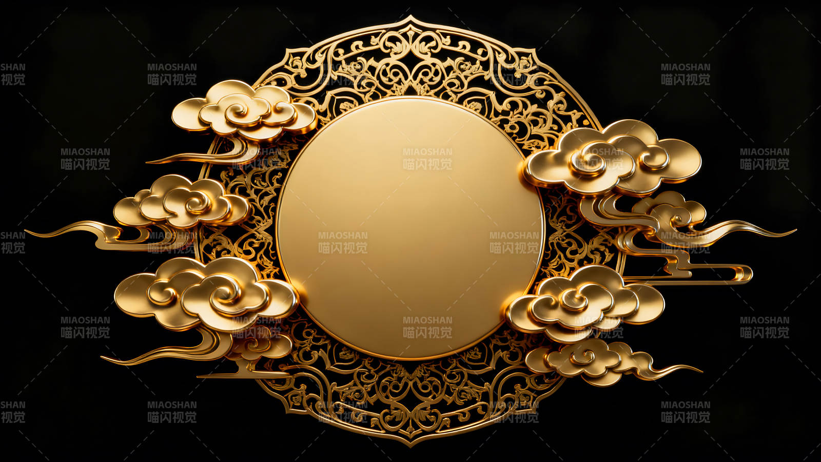 金色圆盘祥云装饰古风韵味十足图片