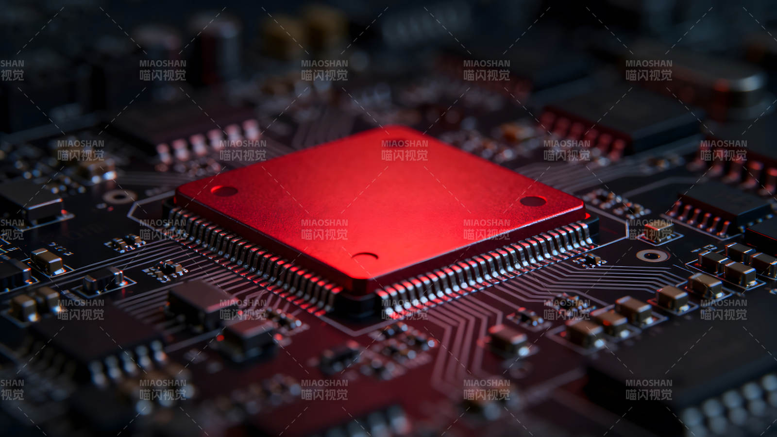 红色芯片特写电路板科技图片