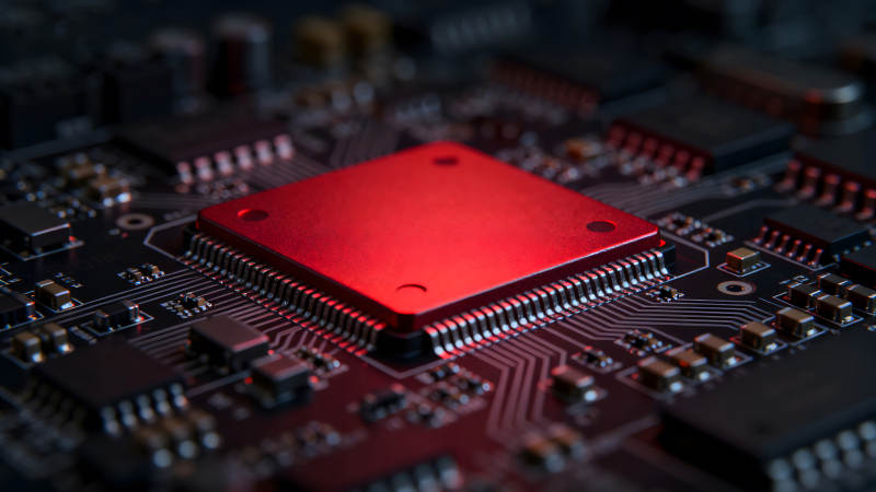 红色芯片特写电路板科技图片