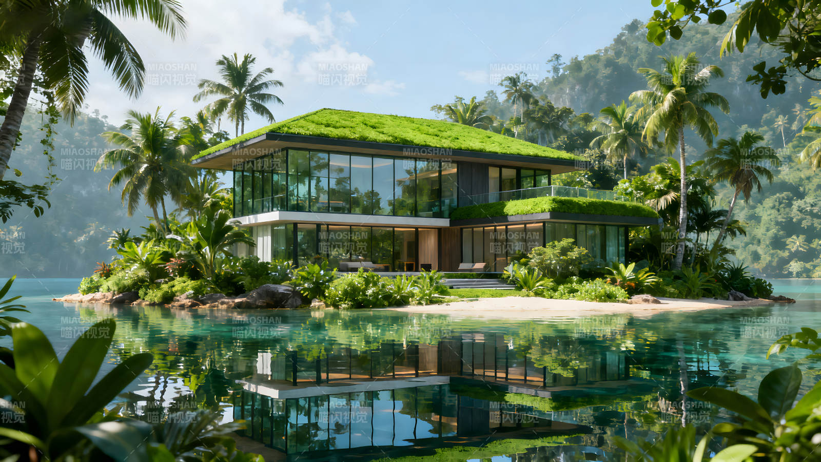 热带岛屿上的现代豪宅图片