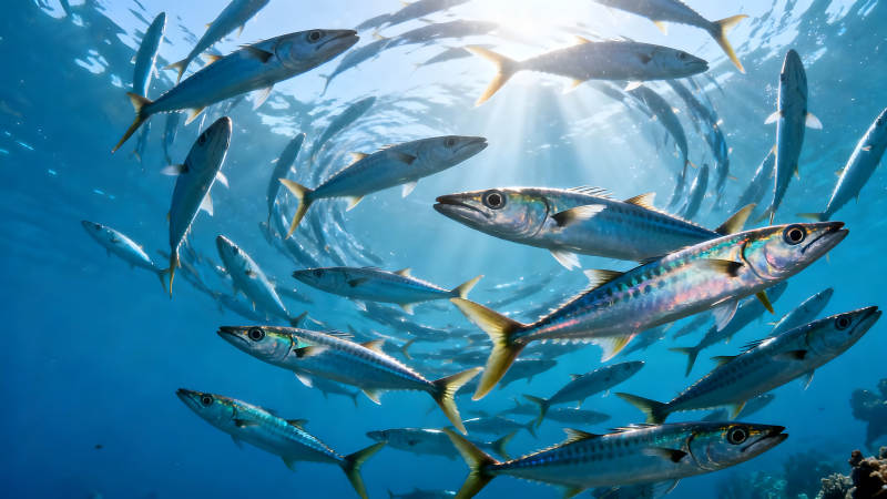 鱼群水中游动阳光照耀图片