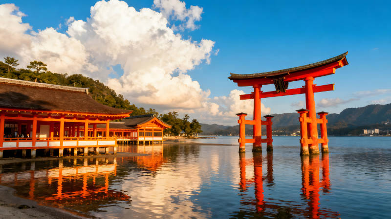 水面建筑风景唯美景象云彩辉映图片