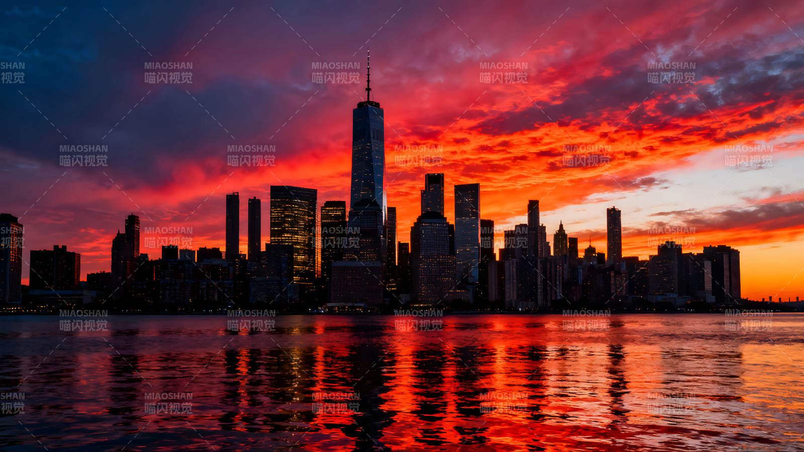 纽约日落城市天际线图片