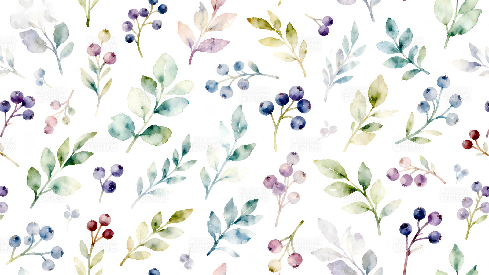 水彩植物与浆果图案背景图片