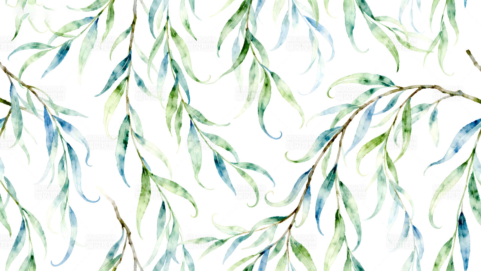 水彩柳叶枝条图案图片