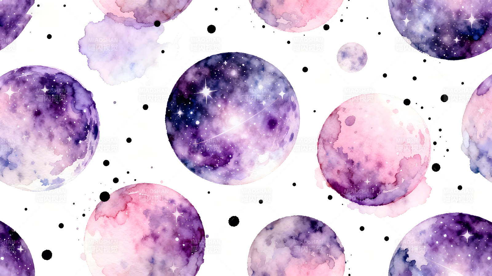 水彩星空与星球图案图片