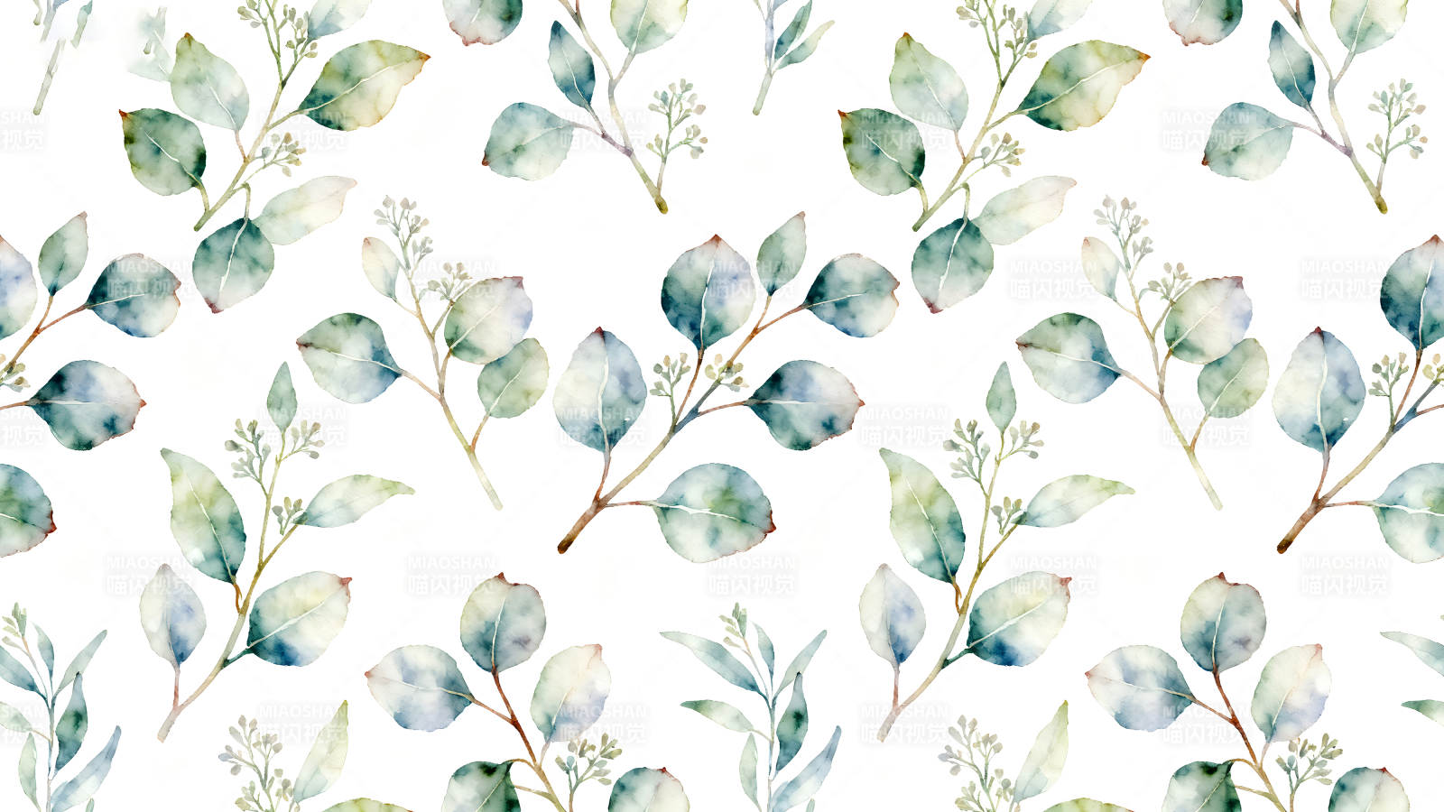 水彩桉树叶子无缝图案图片