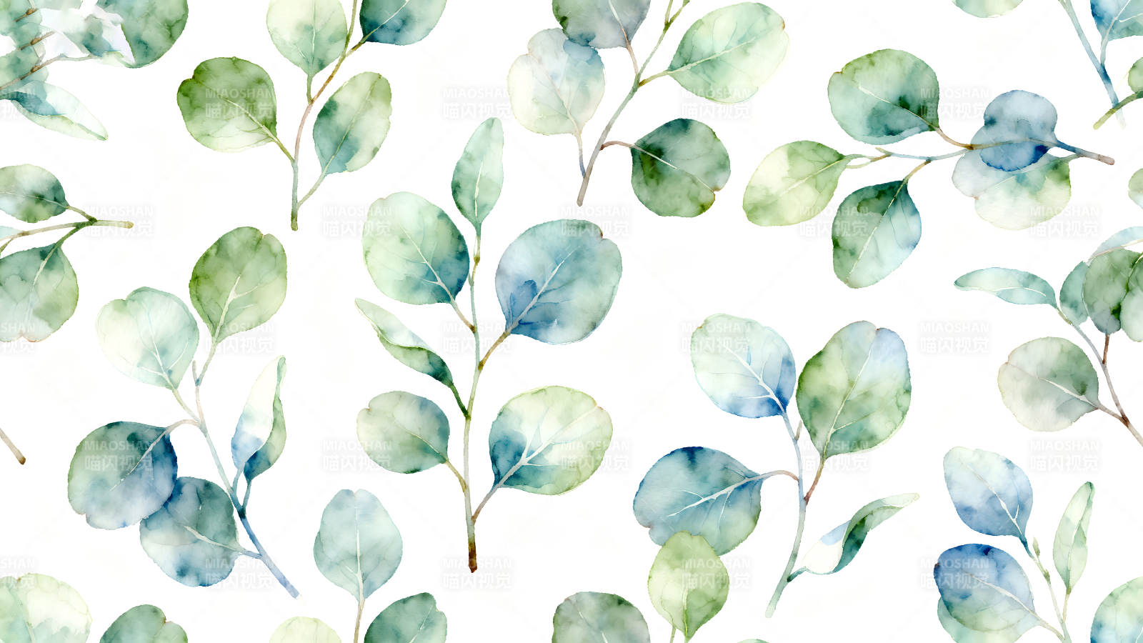水彩桉树叶图案清新优雅图片