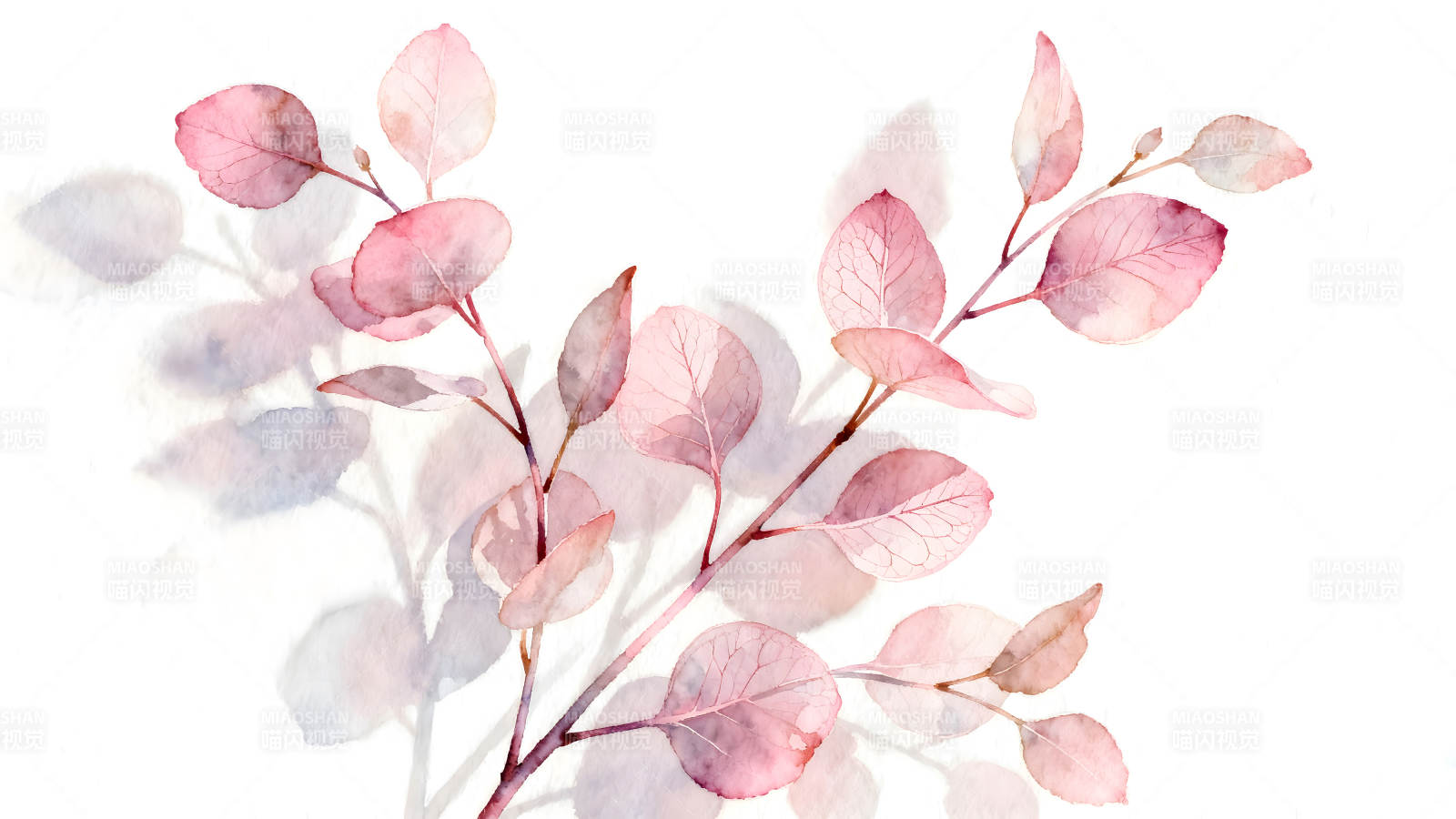 粉色叶子水彩画清新柔和图片