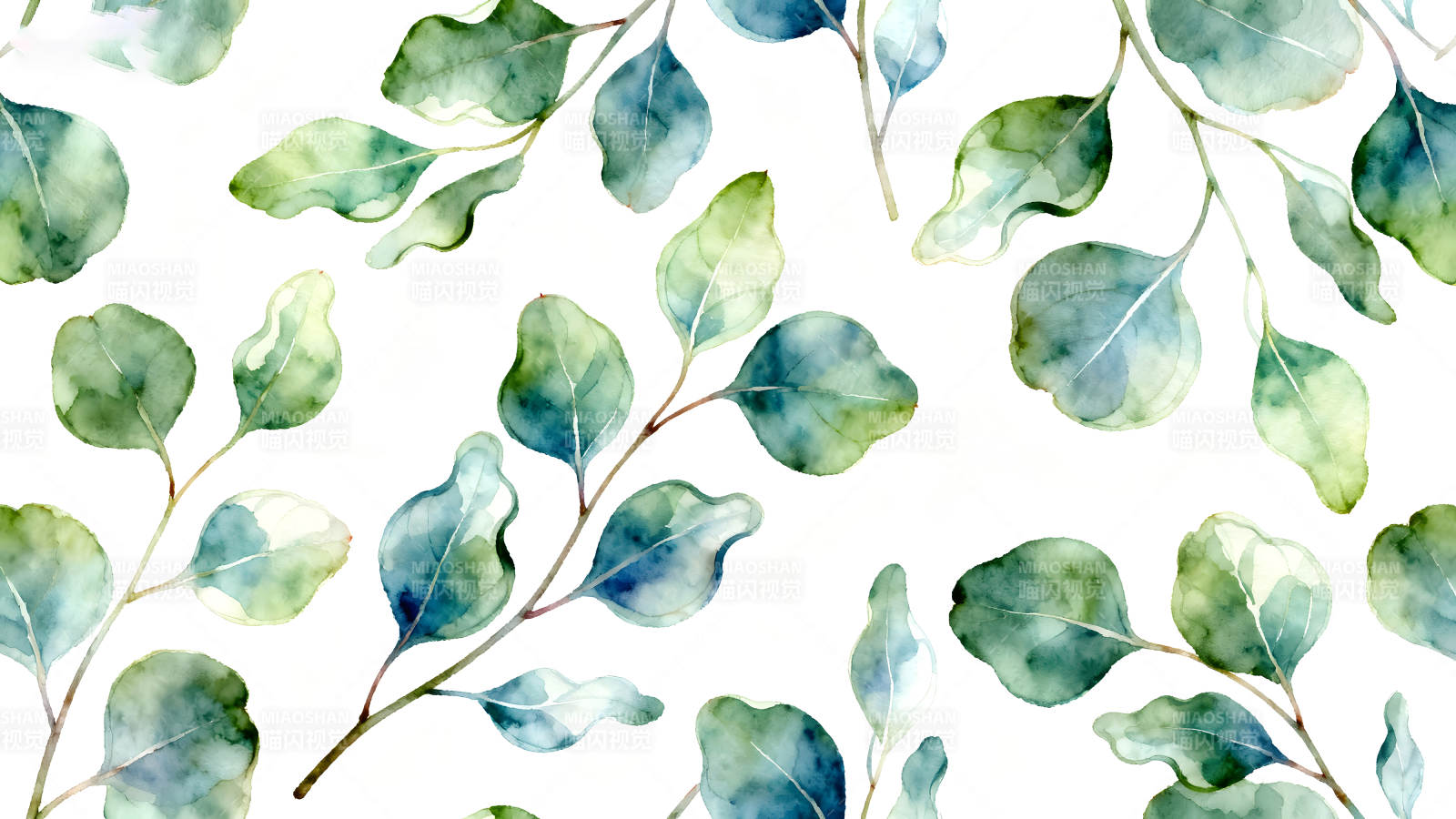 水彩叶子背景图案清新简约图片