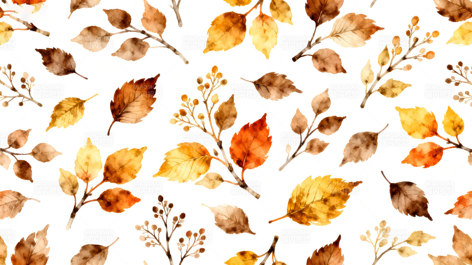 秋季落叶的精美水彩画图案图片