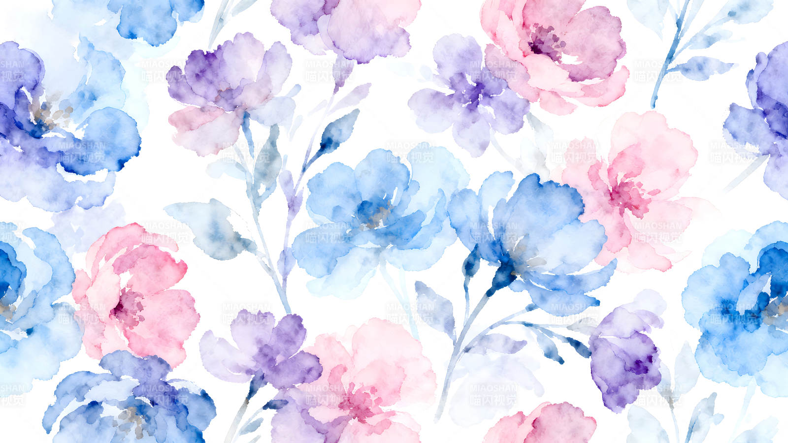 水彩花卉图案蓝色粉色紫色图片