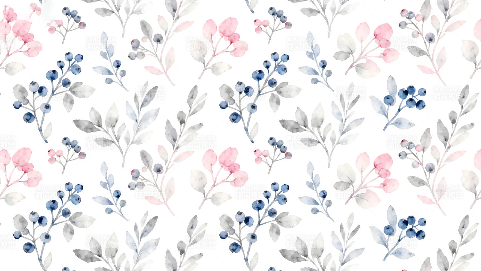 水彩叶子与蓝莓图案图片