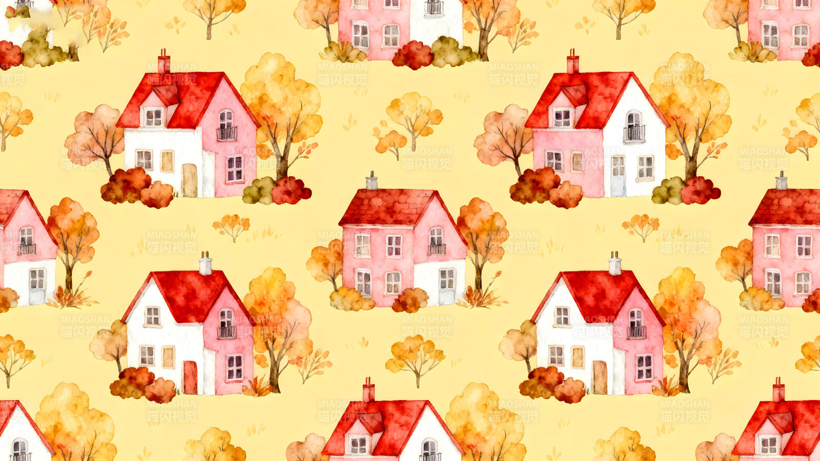 秋日乡村房屋插画图片