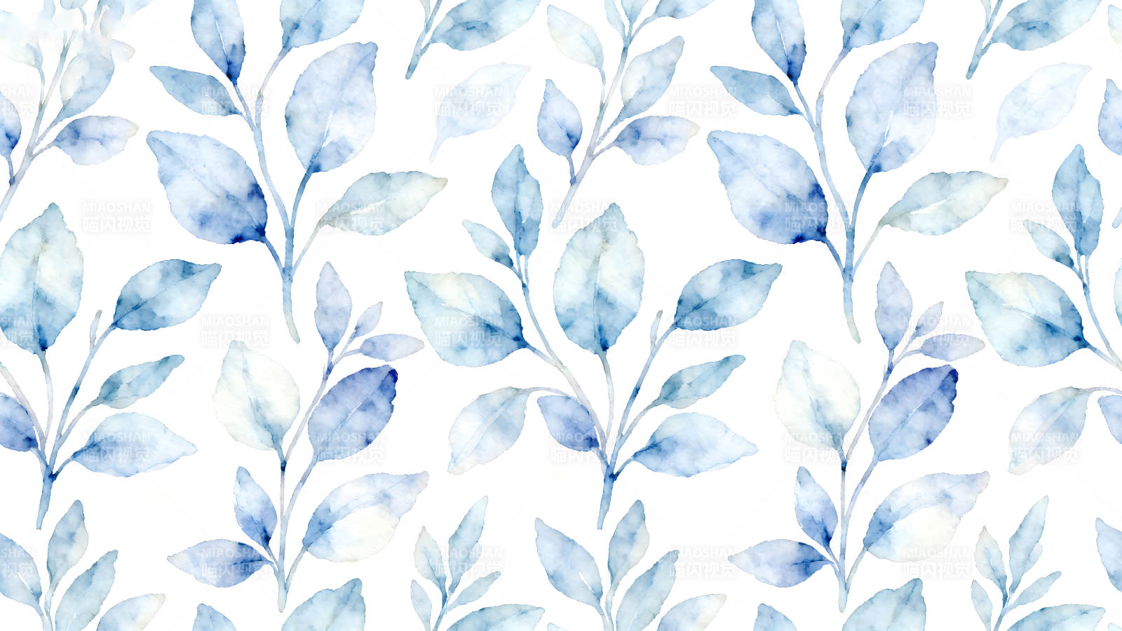 水彩蓝叶纹样设计清新自然图片