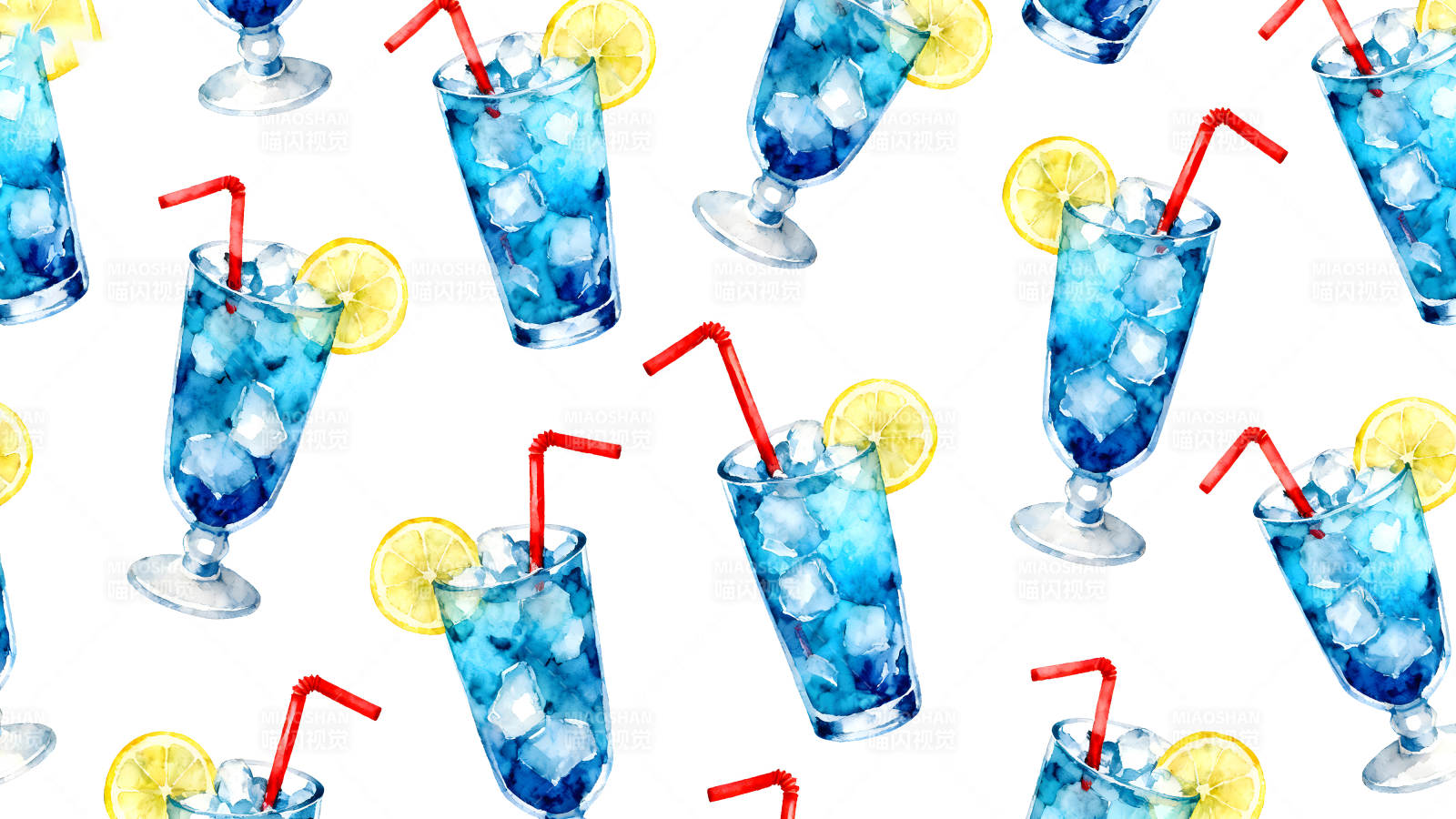 蓝色饮料柠檬冰块重复背景图片