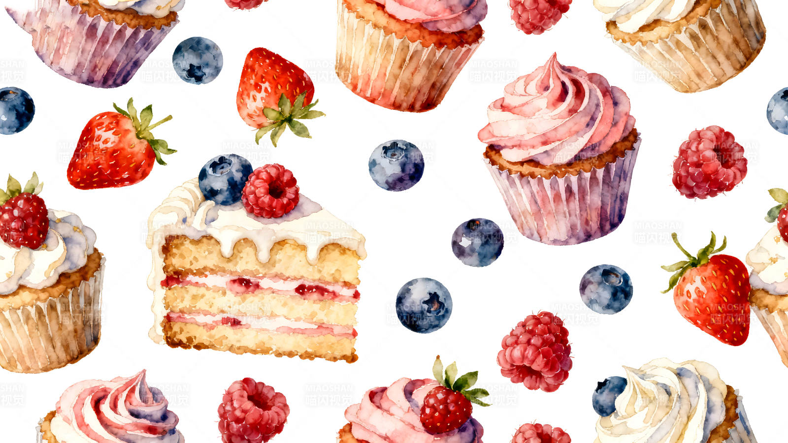 水彩甜点插画蛋糕水果装饰图片