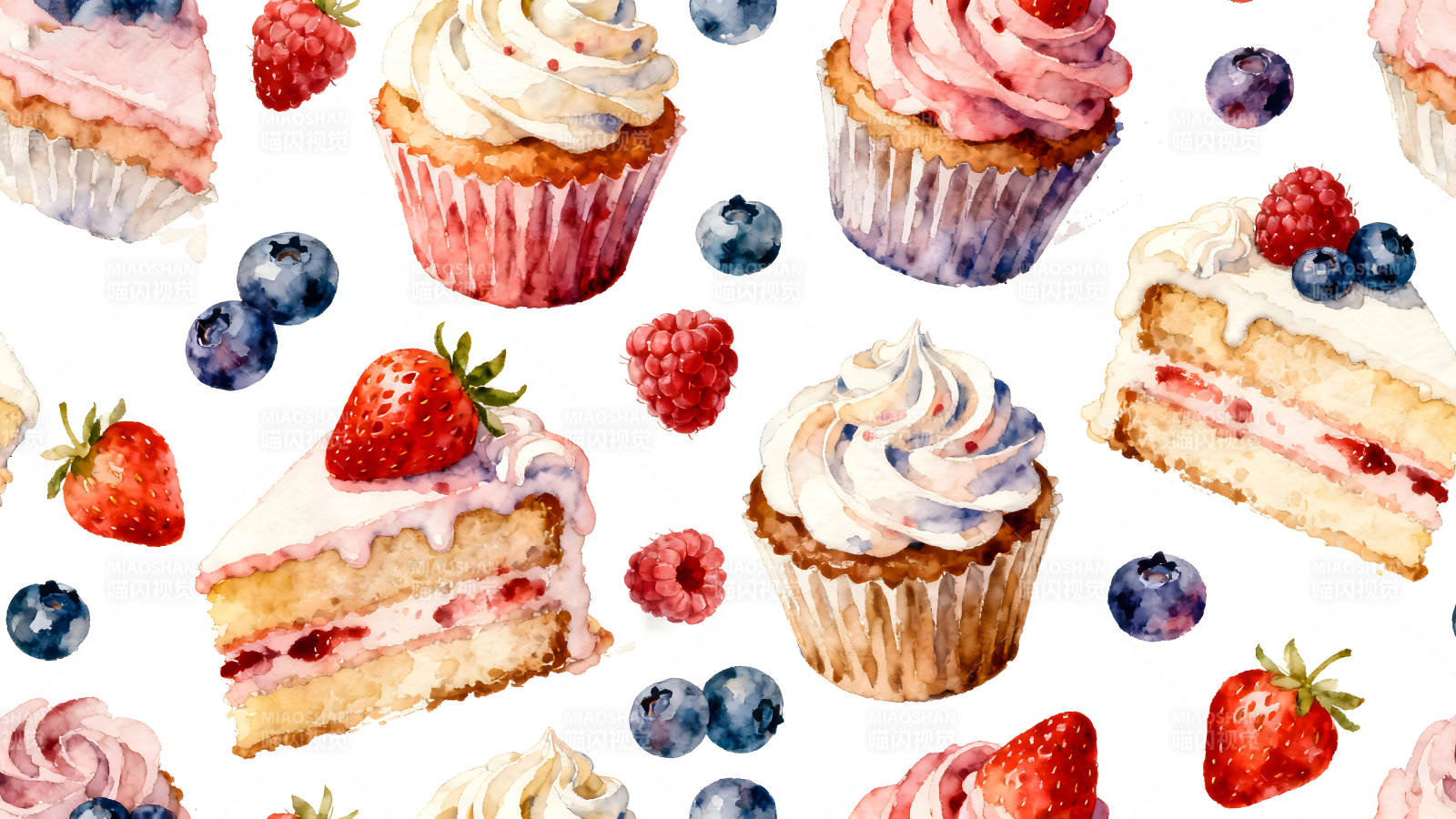 水彩甜品图案蛋糕浆果美味图片