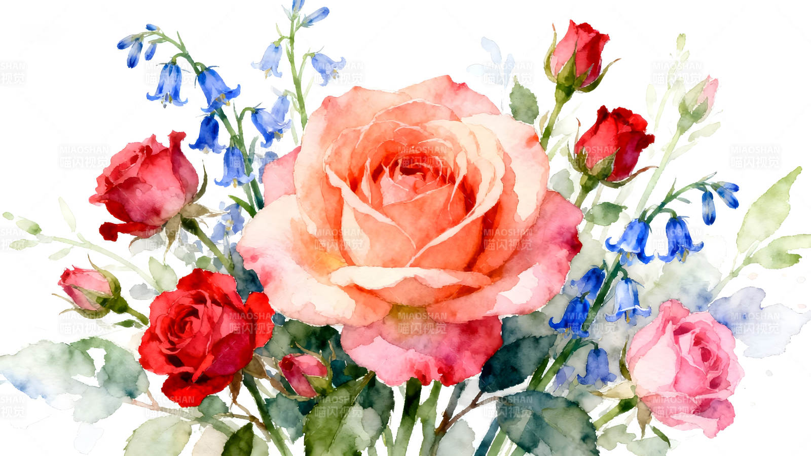 水彩花卉绘画色彩绚丽生动形象图片