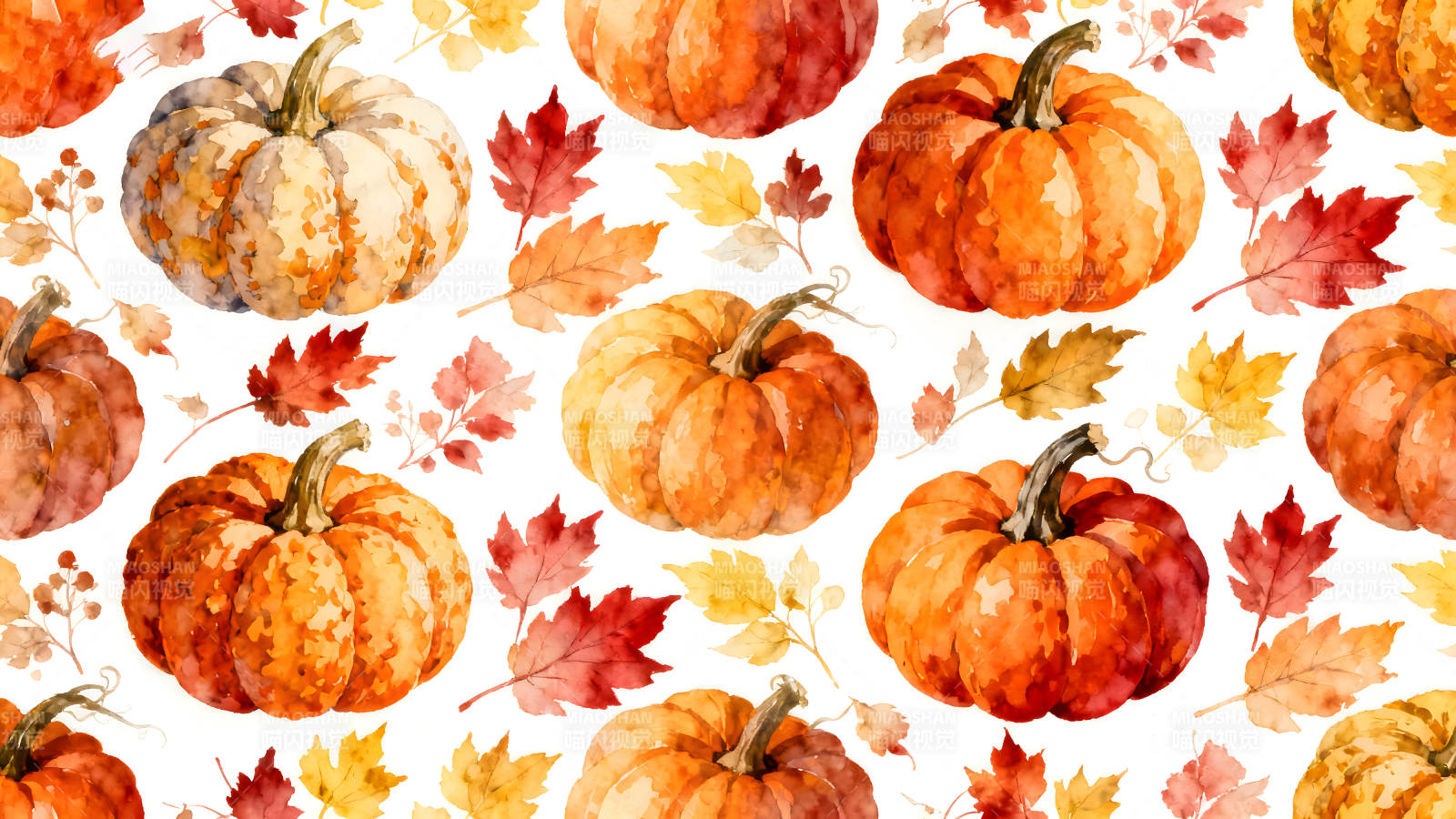 秋日南瓜与落叶组成的图案图片