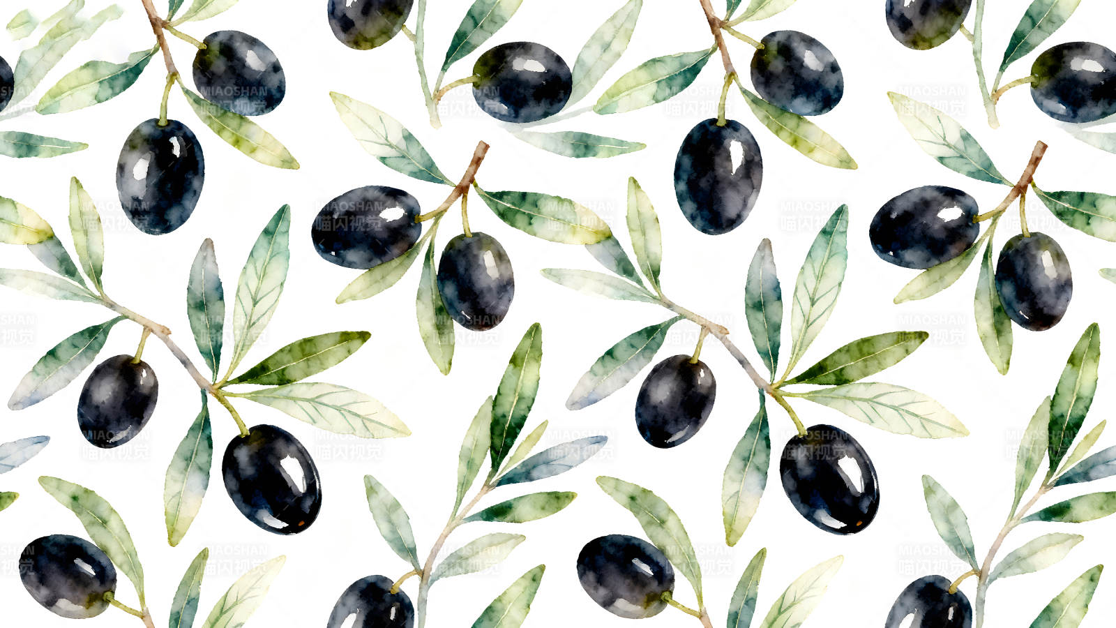 水彩橄榄枝图案背景图片
